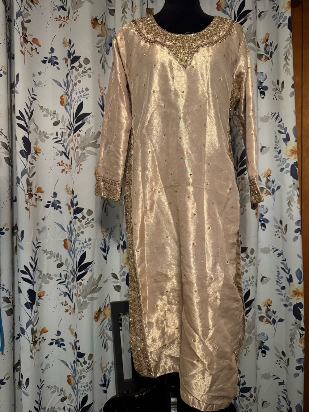 Elegant Embellished Women's Handmade Kaftan Dress in Champagne B6